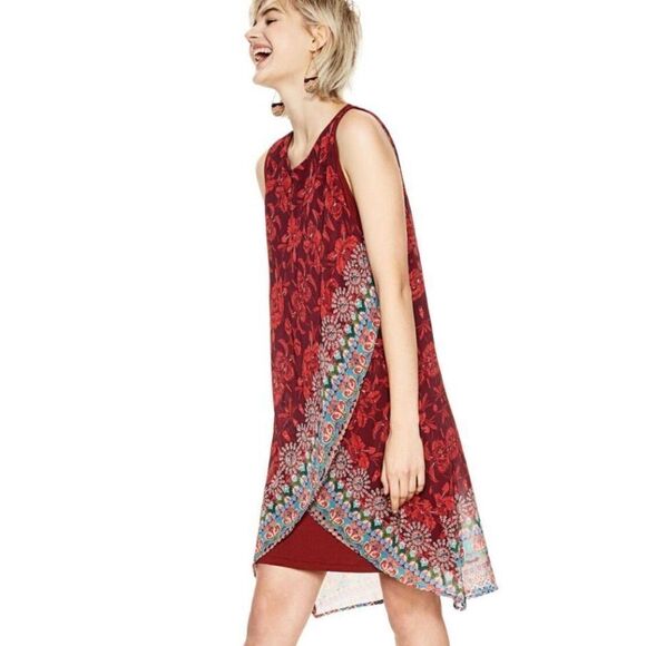Desigual Women’s 42 M Multilayer Lined Monique Floral Mini Dress Sleeveless - Picture 1 of 12